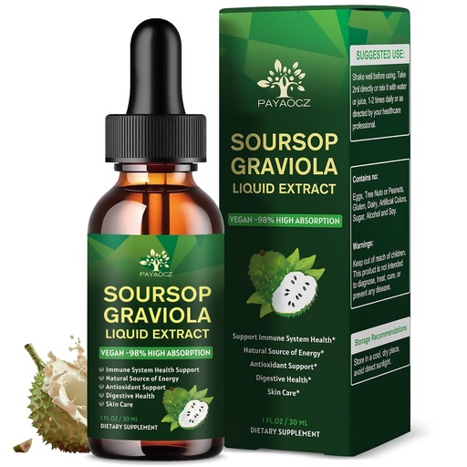 [BRSRAYDRBZ6QAE3J] (2 pakke) 7 i 1 organisk soursop ekstrakt med sjø Moss, Soursop olje bitere flytende dråper kosttilskudd for cellestøtte og regenerering, Herbal Graviola Leaf Tinktur, Immun Boost, Vegan, 1 Fl Oz
