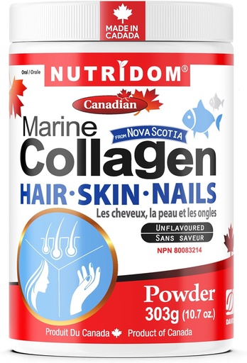 [BRSWGFL3DIIWGALP] Nutridom Hydrolyzed Marine Collagen Peptides Powder, Wild-Caught from Nova-Scotia, Supports Hair, Skin & Nails, Non-GMO, Free of Gluten, Soy & Dairy (303 g)