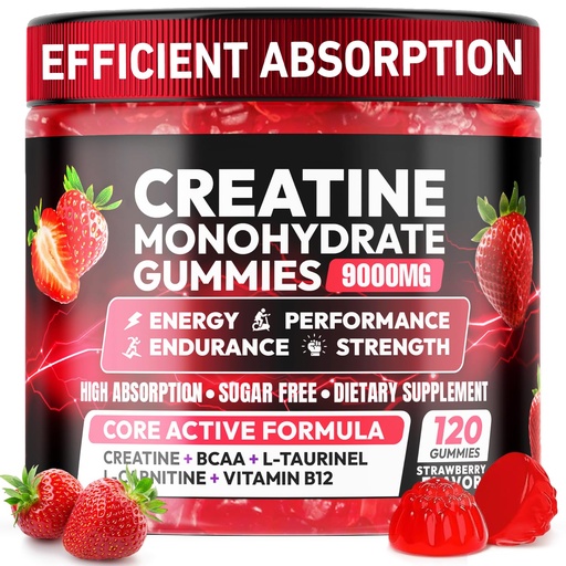 [BRSRE2QLBAGWKGT4] Creatine Gummies Monohydrate Complex, Chewable Creatine Monohydrate Gummies for Men & Women with L-Taurine, BCAA 2:1, B12/6, Building Muscle Strength and Boost Focus, 30 Days Supply