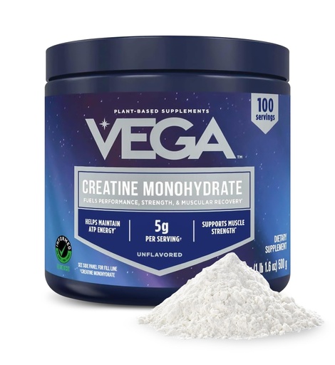 [BRSREED3OQMBG3TF] Vega Micronized Creatine Monohydrate Powder, Unflavored – 5g Pure Vegan Creatine for Men & Women, Strength, Performance & Muscle Growth, 100 Servings (17.6 oz)