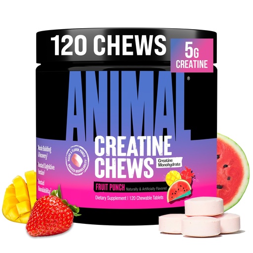[BRSRMZQTOYBRS2YY] Animal Creatine Chews Tablets - Enhanced Creatine Monohydrate with AstraGin to Improve Absorption, Sea Salt for Added Pumps, Delicious and Convenient Chewable Tablets - Fruit Punch