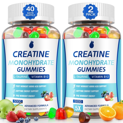 [BRSREZAKCV5RSDTH] Creatine Gummies for Men & Women - Creatine Monohydrate Gummies 5g, Muscle Builder, Energy Boost & Pre-Workout Supplement, Low Sugar Taurine Chewable Gummy 2 Pack