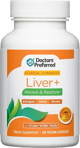 [BRSROEAHBF6AAELV] DOCTORS' PREFERRED Liver+ Revive & Restore 10-in-1 Fórmula con validación clínica 4'Liver y Milk Thistle ← 60 Capsules