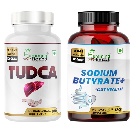 [BRSREAAOB56BOEQ3] Humming Herbs Sodium Butyrate 1100mg with TUDCA Tauroursodeoxycholic Acid Supplement 1000mg - 300 Veg Capsules