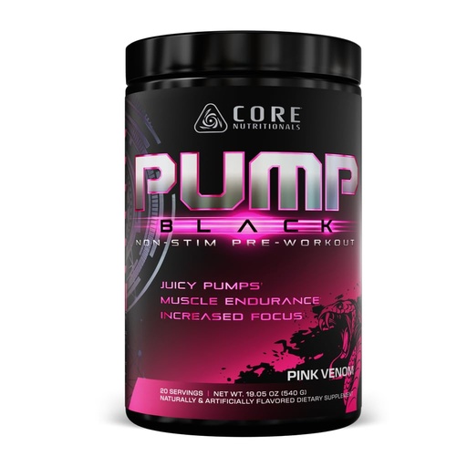 [BRSRGADRO5YWGCDA] Core Nutritionals Pump Black Non-Stim Pre-Workout | Citrulline, Beta-Alanine, Betaine Nitrate & PeptiPump | Supports Muscle Pumps, Endurance & Focus | 20 Servings (Pink Venom)