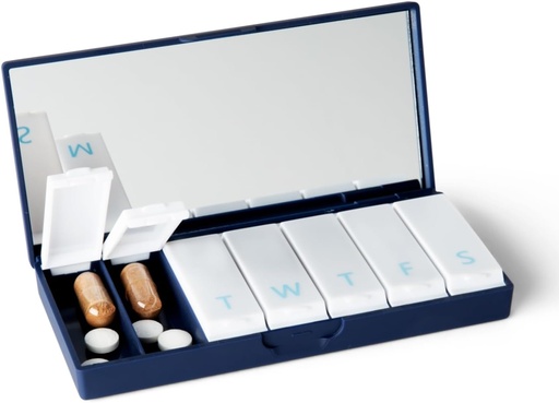 [BRSRAYDYOEAWA33Z] PORT X POLISH Designer Weekly Pill Box Organizer (Single 1X Daily, Navy) | Compact, Stylish 7-Day Vitamin Supplement Case | Cute Portable Mini Travel Medicine Carrier | BPA-Free Pillbox Caddy