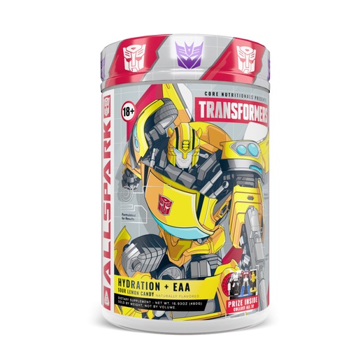 [BRSRAGQDPIHBSCQ3] Core Nutritionals Transformers Allspark Hydration + EAA | Full Electrolyte Blend for Recovery | Free Prize Inside - Bumblebee | 30 Servings (Sour Lemon Candy)