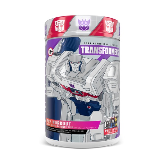 [BRSRAGQDAEIQ4YL3] Core Nutritionals Transformers Energon Pre Workout | 300mg Paraxanthine | No Crash Energy & Focus | Free Prize Inside - Megatron | 20 Servings (Blood Orange Passion Fruit)