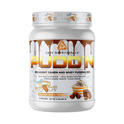 [BRSRMCYCAQCWMETH] Core Nutritionals Pudd'n, Decadent Protein Pudding Mix, Full Disclosure Casein Blend, Sustained Release, 20G Protein, 17 Servings (Original Moose Tracks, 2 lb)