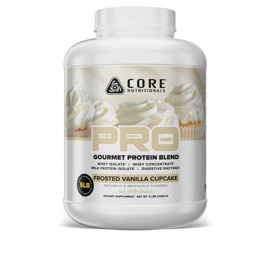 [BRSRECAEDF5GO234] Core Nutritionals PRO Gourmet Protein Blend | Whey Protein Blend | with MCTs & Digestive Enzymes | Sustained Release Protein & Recovery Support | 68 Servings (Frosted Vanilla Cupcake)