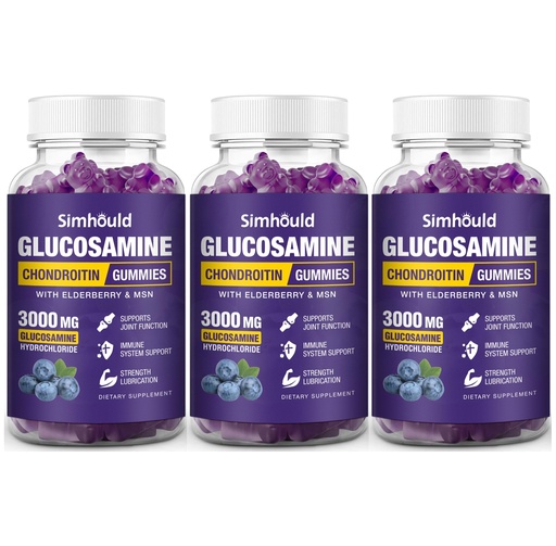 [BRSREZYODEDQK23G] Simhould 3 Packs Glucosamine Chondroitin Gummies - 3000MG Extra Strength Joint Support Supplement with MSM & Elderberry, Flexibility, Antioxidant Immune Support Gummy for Adults, Men & Women