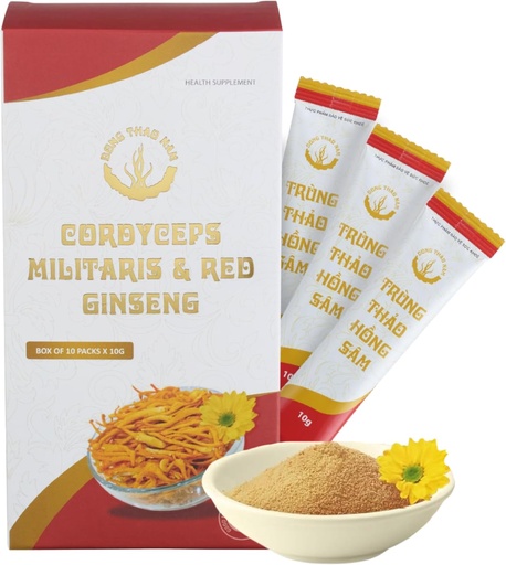 [BRSRAZIOC4FWE2A7] Dong Thao NAM - Organic Red Ginseng and Cordyceps Powder, 6 in 1 Herbal Extract, Increases Alertness, Increases Energy and Reduces Fatigue, Caffeine Free, Pack of 10