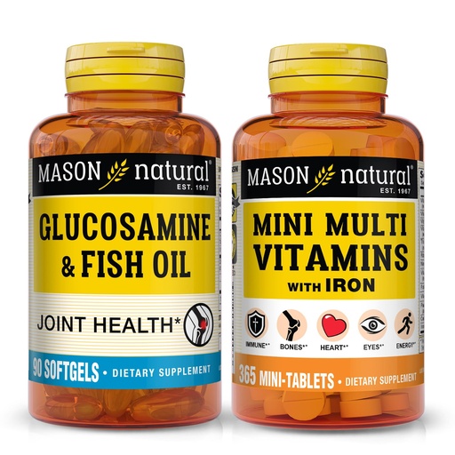 [BRSREHA2O4JRUHIV] MASON NATURAL Glucosamine Chondroitin & Daily Multi Vitamin Bundle with DHA, Omega-3, Iron, B-Complex & Calcium – May Support Joint and Immune Health