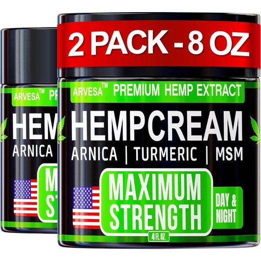 [BRSRGAYLCR7WCH3F] (2 Pack) Hemp Cream 8 OZ - Maximum Strength - Natural Hemp Oil Extract Gel Rub with MSM - Glucosamine - Arnica - Turmeric - Formulated in USA