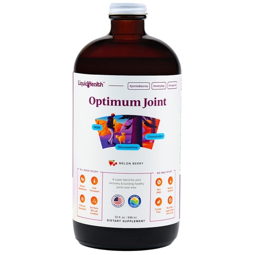 [BRSWIYQEBYIB2F34] LIQUIDHEALTH Optimum Joint Support Supplement with Glucosamine, Chondroitin, MSM, Hyaluronic Acid - Triple Strength Liquid Vitamins, Gluten-Free, Dairy-Free, Soy-Free Joint Juice, Made in USA (32 oz)