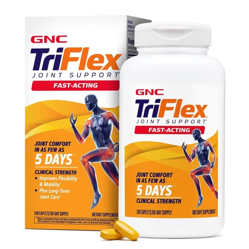 [BRSREFQFAB6BOHQV] GNC TriFlex Fast-Acting 2.0, Improves Joint Comfort and Stiffness, Clinical Strength Doses of Glucosamine/Chondroitin and Boswellia- Plus Turmeric, 240 Caplets