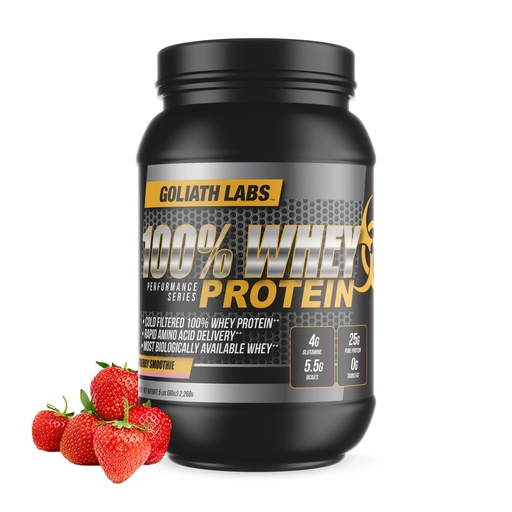 [BRSWG2Y3B4IW22DL] Goliath Labs 100% Whey Protein Powder Isolate/Blend | Fast-Absorbing Workout Supplements for Men and Women | 25g of Pure Protein and 5.5g of BCAAs in Each Serv | Strawberry, 5 lbs, 68 Servings