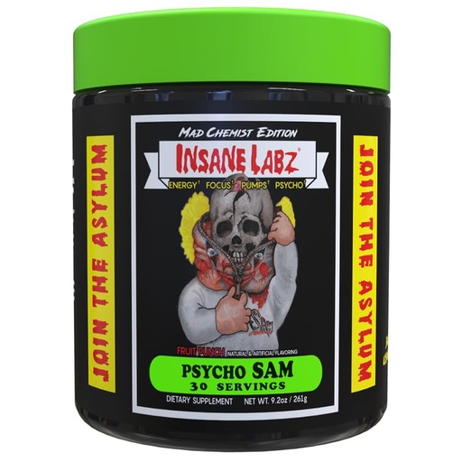 [BRSRAAQFPIHAEAD6] Insane Labz Psycho Sam, High Stimulant Pre Workout Powder, 30 Srvgs (30 Servings (Pack of 1), Fruit Punch