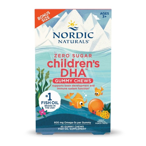 [BRSRA2TYBAMAK2DB] Nordic Naturals Zero Sugar Children’s DHA Gummy Chews, Tropical Punch - 45 Gummy Chews for Kids - 600 mg Total Omega-3s - Brain Development, Learning, Healthy Immunity - Non-GMO - 45 Servings
