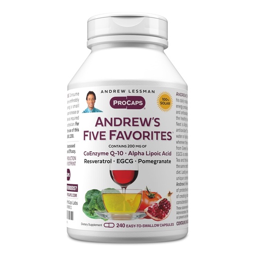 [BRSWKHYTAYGW2ELM] ANDREW LESSMAN Andrew's Five Favorites 240 Capsules - Provides 200mg Each of Coenzyme Q-10, Resveratrol, EGCG, Pomegranate and Alpha Lipoic Acid, Powerful Anti-Oxidant Support, No Additives