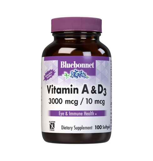 [BRSWICQ7CABRSHD6] Bluebonnet Nutrition Vitamin A & D3 10,000 IU/400 IU from Deep Sea, Cold Water, Fish Oil - For Eye Health & Immune Function* - Gluten Free -Dairy Free -Molecularly Distilled -100 Softgel/100 Servings
