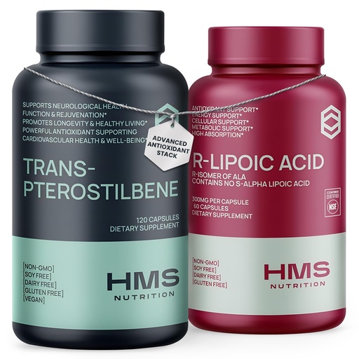 [BRSREAT3PNYGK2QZ] HMS Nutrition Trans-Pterostilbene 120 Count + R-Lipoic Acid 60 Count – Antioxidant & Cellular Health Support Supplement