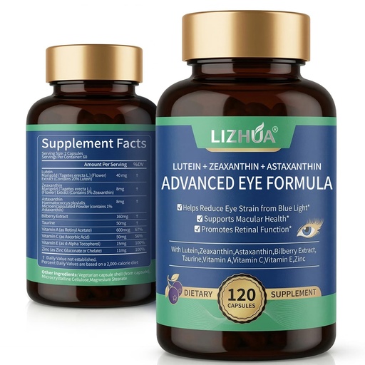 [BRSRGBADCMPQ4C3J] Lutein 40mg & Zeaxanthin 8mg Eye Vitamins, with Astaxanthin, Bilberry, Taurine, Vitamins A C E Zinc, Blue Light & Macular Support, 120 Veggie Capsules