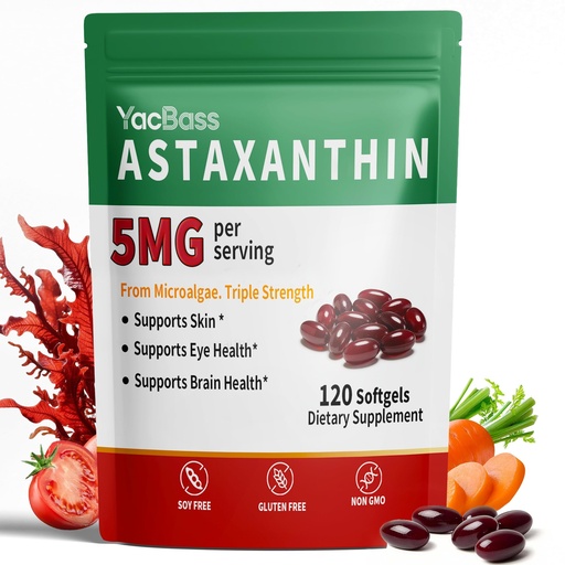 [BRSRGFQTC4HWM33A] Astaxanthin Supplements 5mg - Premium Astaxanthin 120 Softgels for Eye, Brain, Skin & Immune Support, Microalgae Source, 4 Month Supply