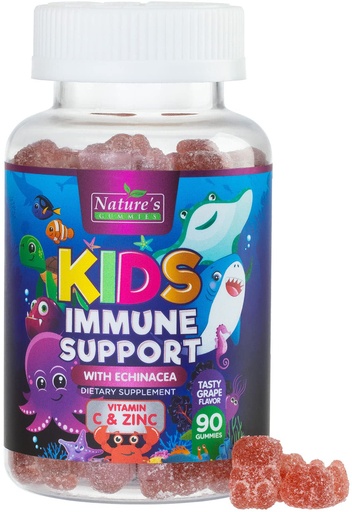 [BRSWYHQCOAIWE3TP] Kids Immune Support Supplement Gummies - Daily Childrens Vitamins C, Zinc & Echinacea - Gummy for Kids Immune Support, Ages 4 and Up, Natural Berry Flavor, Non-GMO, Gluten-Free & Vegan - 90 Gummies