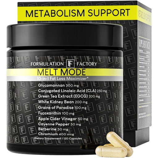 [BRSRAAYLBF7GCET3] Formulation Factory Metabolism Booster - Melt Mode Natural Thermogenic Support with Glucomannan, L-Carnitine & Green Tea Extract - Advanced Satiety & Energy - 120 Capsules, 2 Month Supply