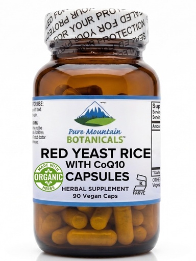 [BRSWIAIFC4JQOHDY] Pure Mountain Botanicals Red Yeast Rice with CoQ10-90 Vegan Capsules - 600mg Per Capsule Plus 30mg CoQ10 - Kosher - Non-GMO Red Rice Yeast Supplement - No Fillers