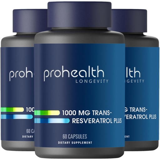[BRSRMAIZOAGQA3I7] ProHealth Trans Resveratrol Plus 1000mg. Worlds Most Researched Trans-Res Supplement. Doctor Formulated with Quercetin & BioEnhancers for Max Potency. Lab Tested 98% Pure. 30 Servings (3 Pack)