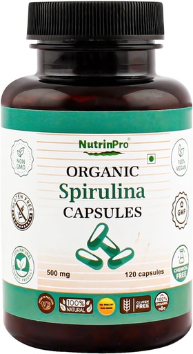 [BRSROEAKDICR4AD6] USDA Organic Spirulina Cápsulas - 100% Puro Vegan Supplement, Non-GMO, Gluten-Free, Chemical-Free, (120)