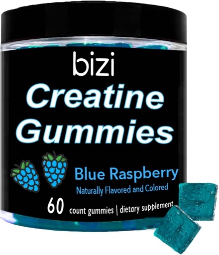 [BRSRMHQ5A4AWMGQY] Bizi Creatine Gummys for Men & Women - 1g of Creatine Monohydrate per Gummy - Watermelon Flavor - Workout, Muscle Growth, and Recovery Supplement- Vegan & Gluten Free (60 ct) (Blue Raspberry)