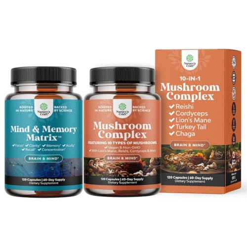 [BRSRGBICOV7RE3TK] Bundle of Nootropic Brain Supplement for Memory and Focus Enhancement - Cognitive Complex for Mind Vitality and Advanced Mushroom Complex Capsules - 10X Lions Mane Supplement Capsules for Brain Health