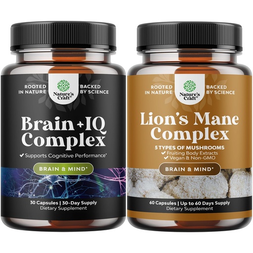 [BRSRE2YTOZ5QKCDD] Bundle of Nootropic Memory Supplement with Vitamin B 12 Bacopa Monnieri Rhodiola Rosea DMAE Ginkgo Biloba and Advanced Lion's Mane Mushroom Supplement - Reishi Chaga Maitake Shiitake for Brain Support