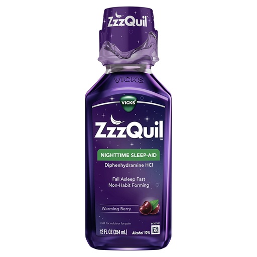[BRSWIZIEAF6AYDL6] ZzzQuil, Sleep Aid, Nighttime Sleep Aid Liquid, 50 mg Diphenhydramine HCl, Fall Asleep Fast, Non-Habit Forming, Warming Berry Flavor, 12 FL OZ