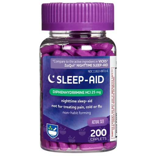 [BRSWGBT3OUNRSD3D] Rite Aid Natural Sleep Aid Caplets, Diphenhydramine HCl, 25mg - 200 Count | Sleeping Pills for Adults Extra Strength