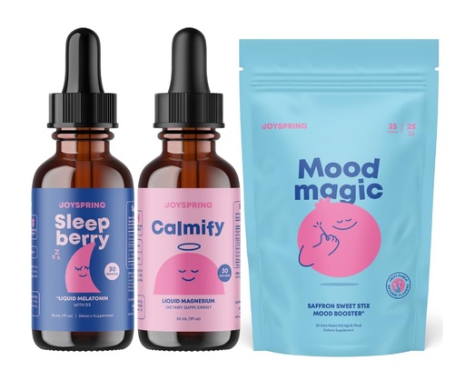 [BRSRAZQ3DF6A23TX] JoySpring SleepBerry Liquid Melatonin, Magnesium Citrate & Glycinate Drops, and Mood Saffron Pixie Stick for Kids