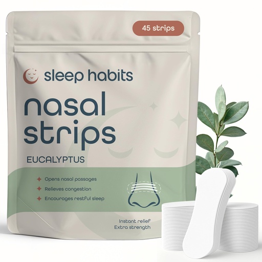[BRSREAACDIMBMDIU] SleepHabits 45PC Breathing Strips, Non-Toxic Tested Nose Strips for Breathing & Sleep | Nasal Strips for Snoring Solution | Extra Strength for Sensitive Skin | Nasal Strips for Sleeping, Eucalyptus