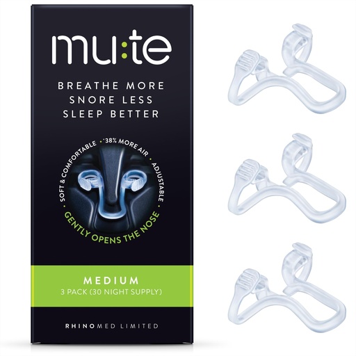 [BRSWK2Q2OABBODD6] Rhinomed Mute Nasal Dilators for Sleep, Snoring Solution, Medium, 3 Pack | 75% Snore Less, Nasal Strip Alternative, Internal Nasal Dilator, Anti Snoring Device, 38% More Air, Drug-Free, Medical-Grade