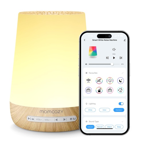[BRSRAZYKDJ6AIYDG] Baby Sound Machine, Momcozy White Noise Machine for Baby Sleeping with Night Light, Toddler Sleep Trainer with 34 Soothing Sounds, Timer, App Remote Control, Personal Sleep Routine(Wood Grain)