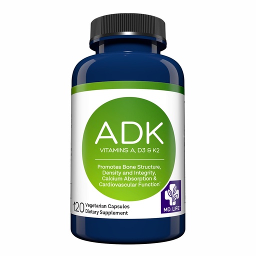 [BRSRAAY7CADWGG34] MD. Life ADK Vitamin Supplement, Vitamin D3 K2 and A, 120 Capsules, Non-GMO | High Potency Complex - Bone and Heart Health Support - Doctor Designed - Made in the USA - Gluten Free, Vegetarian