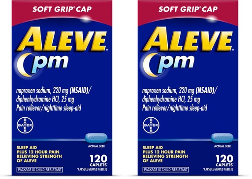 [BRSRGGQKDENWOCTK] Aleve PM Sleep Aid Plus Pain Reliever Caplets,Naproxen Sodium & Diphenhydramine HCl,Nighttime,120 Count (Pack of 2)