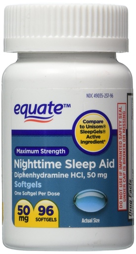 [BRSWIZYZAF6Q2EQ3] Equate - Sleep Aid 50 mg, Maximum Strength, 96 Softgels (Compare to Unisom)