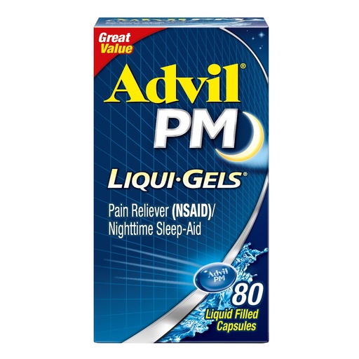 [BRSWIHIPCYNAK2L2] Advil PM Liqui-Gels, Ibuprofen 200mg, Sleep Aid, 80 Capsules | Sleep Aid Plus Pain Relief with Ibuprofen and Diphenhydramine, Liquid Gels, Helps You Fall and Stay Asleep