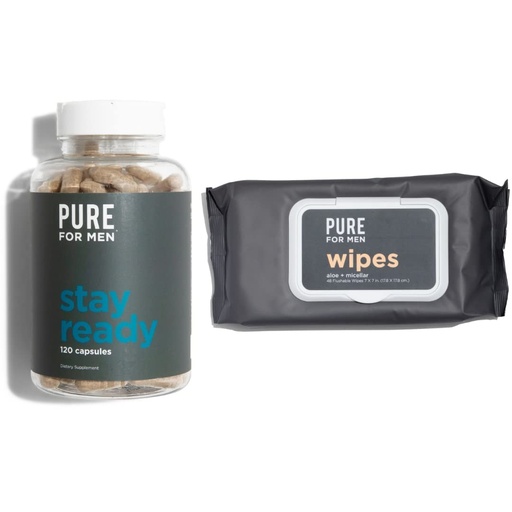 [BRSW2HARO57RYYA4] Pure for Men Original Vegan Cleanliness Fiber Supplement, 120 Capsules, Eco-Responsible Stay Ready Wipes with Micellar and Aloe (48 Count)