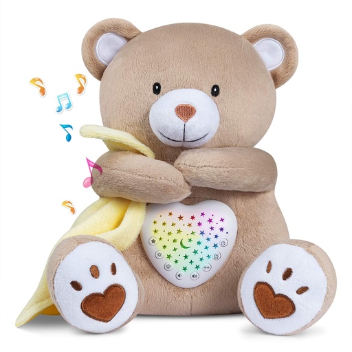 [BRSWYYILA4HRODLO] BEREST Rechargeable Baby Sleep Soother Bear, Mom's Heartbeat & Lullabies, White Noise Sound, Nursery Decor Night Light Projector, Toddler Crib Sleeping Aid, Baby Shower Gifts
