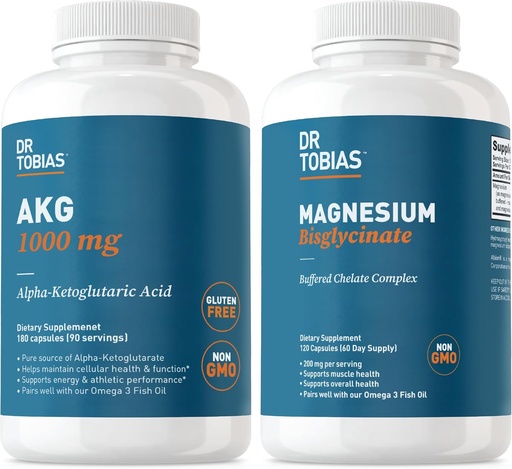 [BRSRAFAPOAFQG3LK] Dr. Tobias AKG Supplement & Magnesium Bisglycinate - Support Energy Levels, Muscle, Nerve & Bone Health with High-Absorption Magnesium and Bioavailable AKG, Vegan, Non-GMO