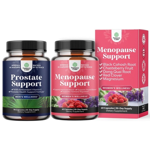 [BRSRG2T2OIBW2FLG] Bundle of Herbal Prostate Supplement for Men - Potent Pygeum Saw Palmetto Extract Beta Sitosterol & Green Tea and Complete Herbal Menopause Supplement for Women - Female Hormone Balance Capsules